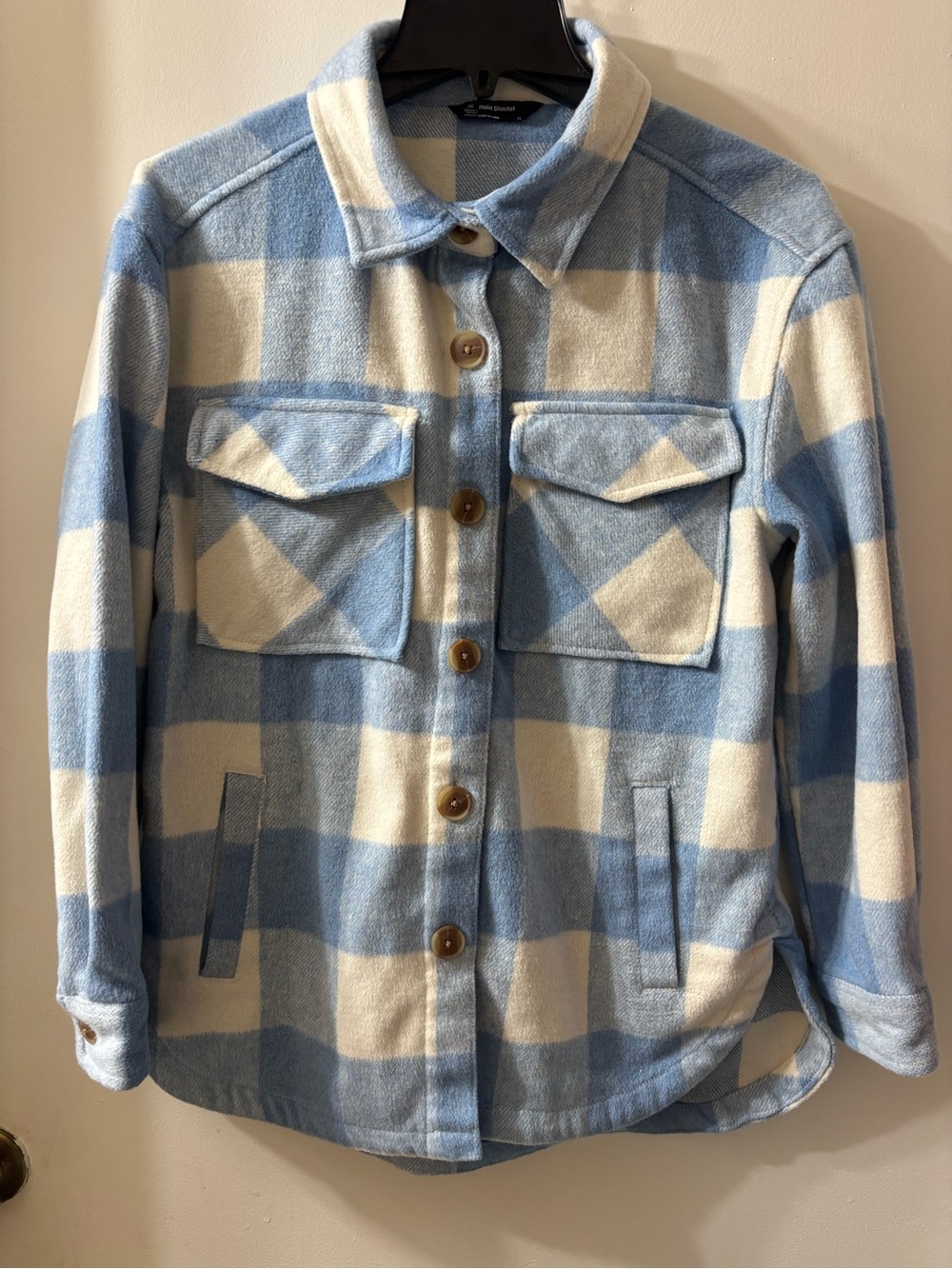 Plaid Blue & Cream Button-Up Jacket